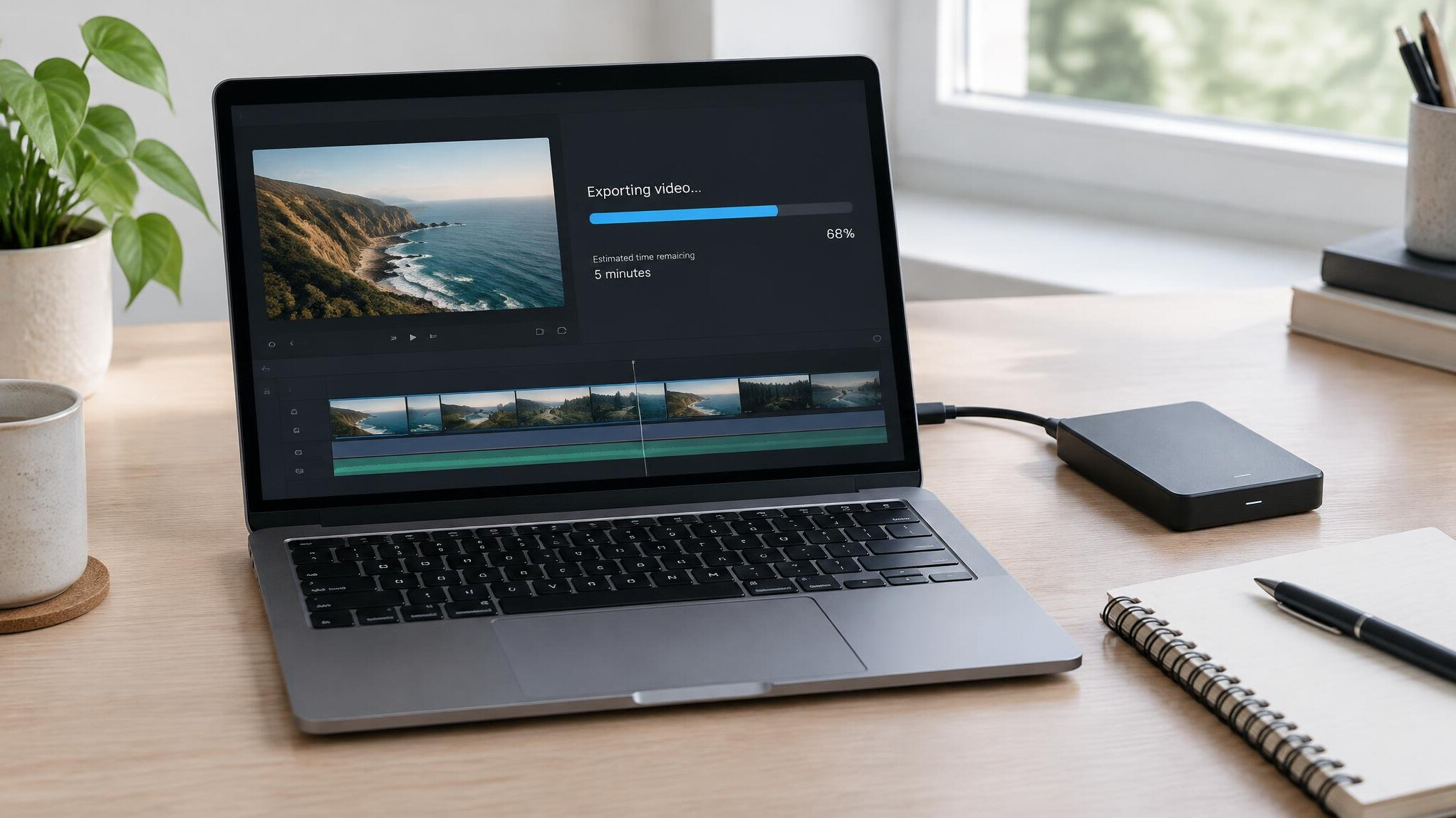 Laptop on a desk used to export and deliver video files